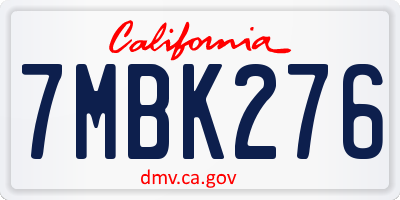 CA license plate 7MBK276