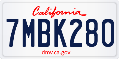 CA license plate 7MBK280