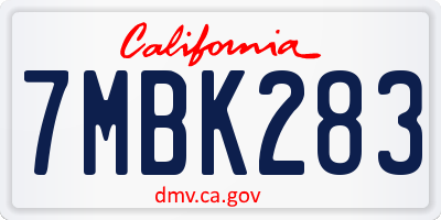 CA license plate 7MBK283