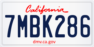 CA license plate 7MBK286