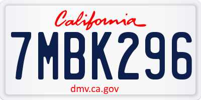 CA license plate 7MBK296