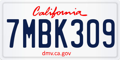 CA license plate 7MBK309