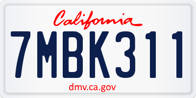 CA license plate 7MBK311
