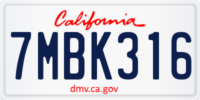 CA license plate 7MBK316