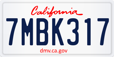 CA license plate 7MBK317