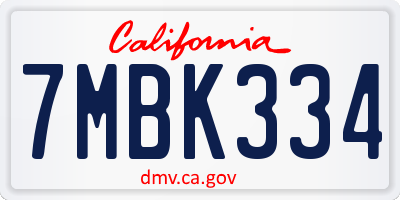 CA license plate 7MBK334