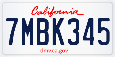 CA license plate 7MBK345