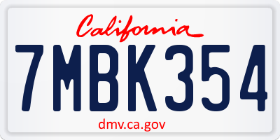 CA license plate 7MBK354