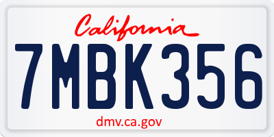 CA license plate 7MBK356