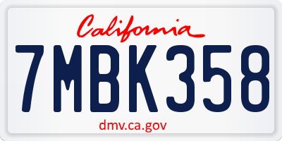 CA license plate 7MBK358