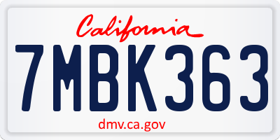CA license plate 7MBK363