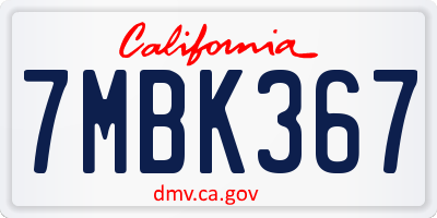 CA license plate 7MBK367