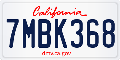 CA license plate 7MBK368