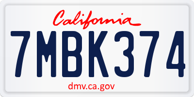 CA license plate 7MBK374