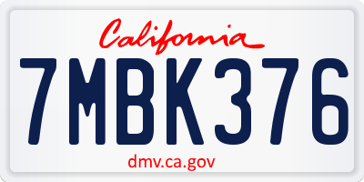 CA license plate 7MBK376