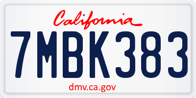 CA license plate 7MBK383