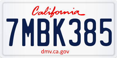 CA license plate 7MBK385