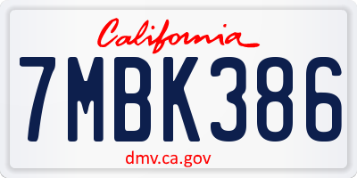 CA license plate 7MBK386