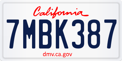 CA license plate 7MBK387