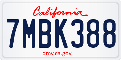 CA license plate 7MBK388