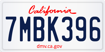 CA license plate 7MBK396