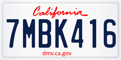 CA license plate 7MBK416