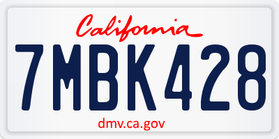 CA license plate 7MBK428