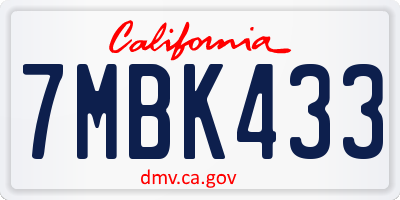 CA license plate 7MBK433