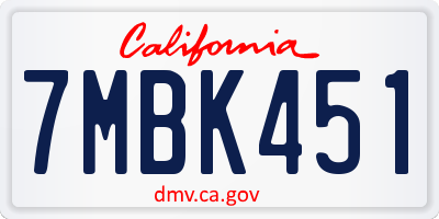 CA license plate 7MBK451