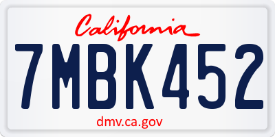 CA license plate 7MBK452