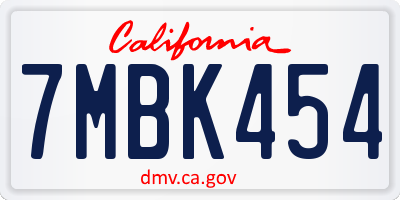 CA license plate 7MBK454
