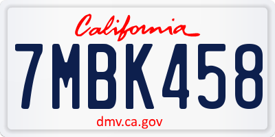 CA license plate 7MBK458