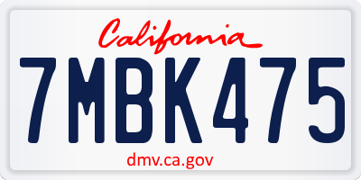 CA license plate 7MBK475