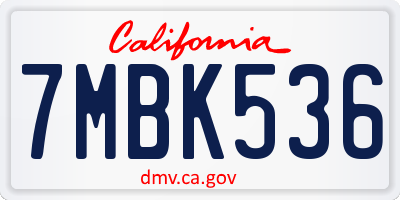 CA license plate 7MBK536