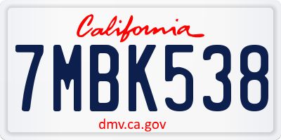 CA license plate 7MBK538