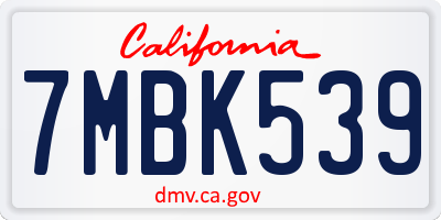CA license plate 7MBK539