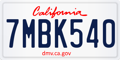 CA license plate 7MBK540