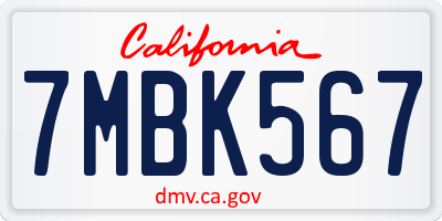 CA license plate 7MBK567