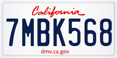 CA license plate 7MBK568