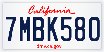 CA license plate 7MBK580