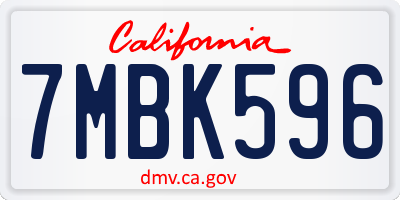 CA license plate 7MBK596
