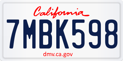 CA license plate 7MBK598