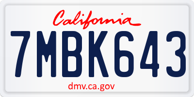 CA license plate 7MBK643