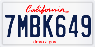 CA license plate 7MBK649