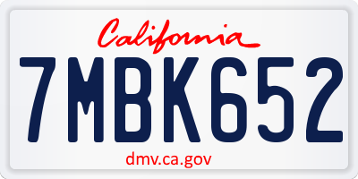 CA license plate 7MBK652
