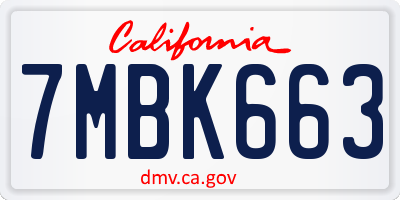 CA license plate 7MBK663