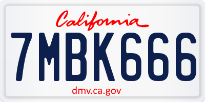 CA license plate 7MBK666