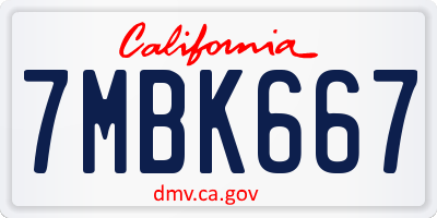 CA license plate 7MBK667