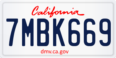 CA license plate 7MBK669