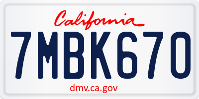 CA license plate 7MBK670